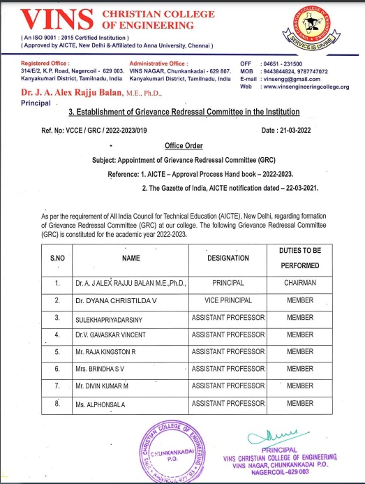 VINSCCE Anti-Ragging Notification